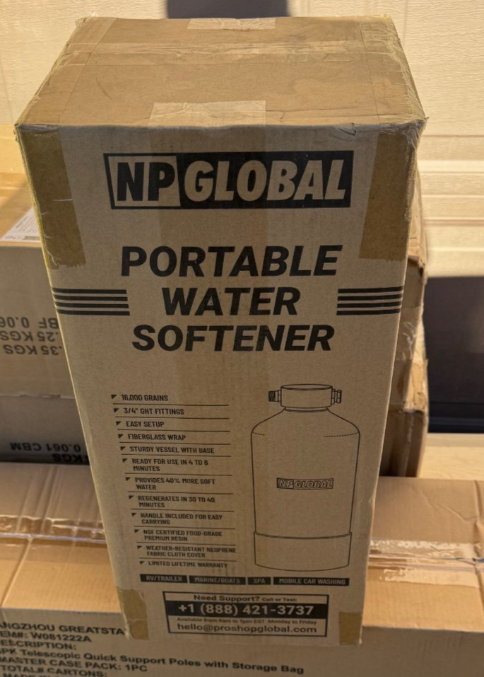 NP Global RV Water Softener Portable  16,000 Grain, 3/4" GHT Fittings
