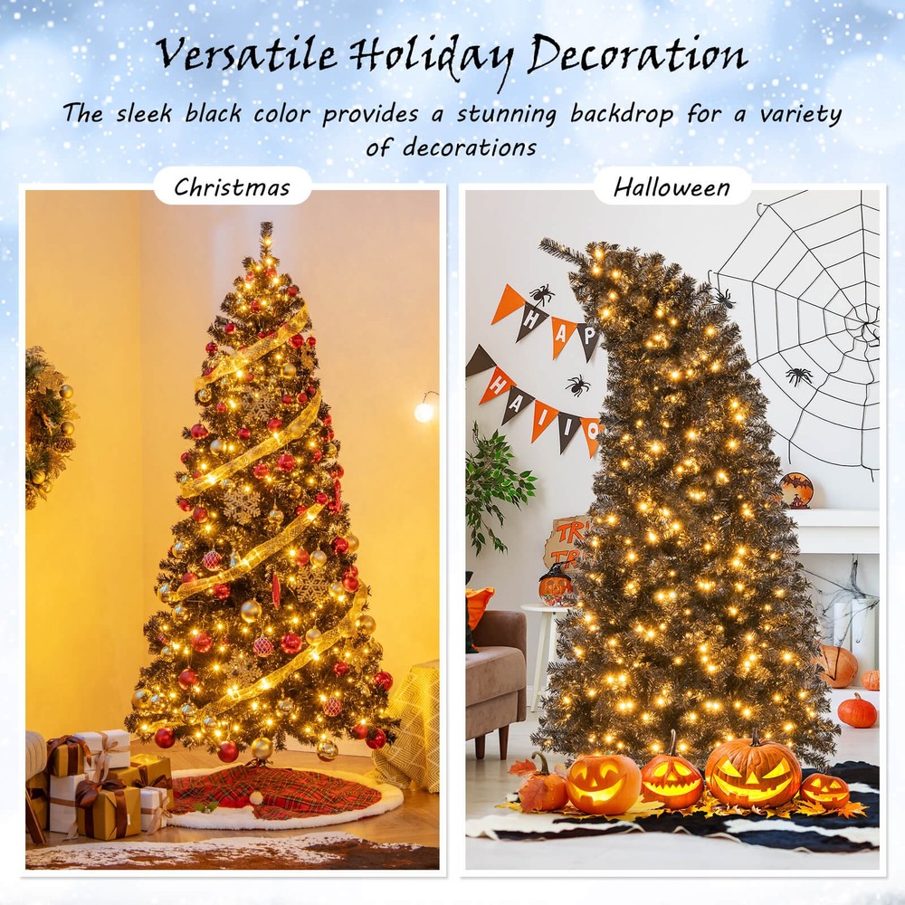 7FT Artificial Halloween Tree w/Bendable Top Section 1050 Branch Tips 340 Lights
