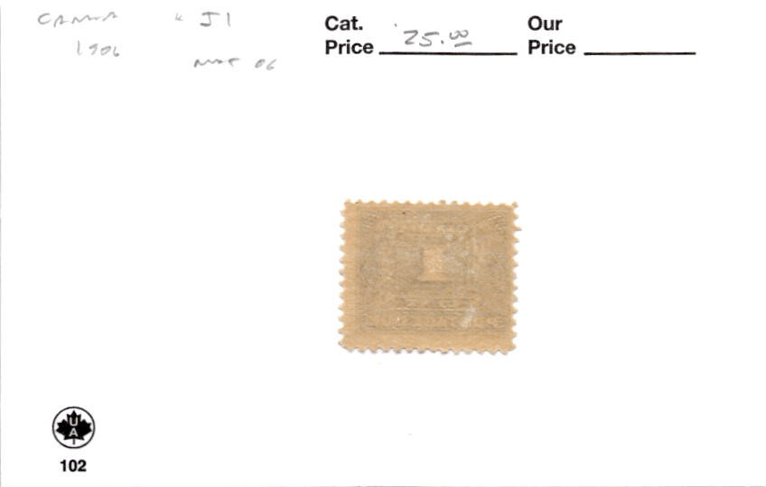 Canada, Postage Stamp, #J1 Mint Hinged, 1906 Postage Due (AH)