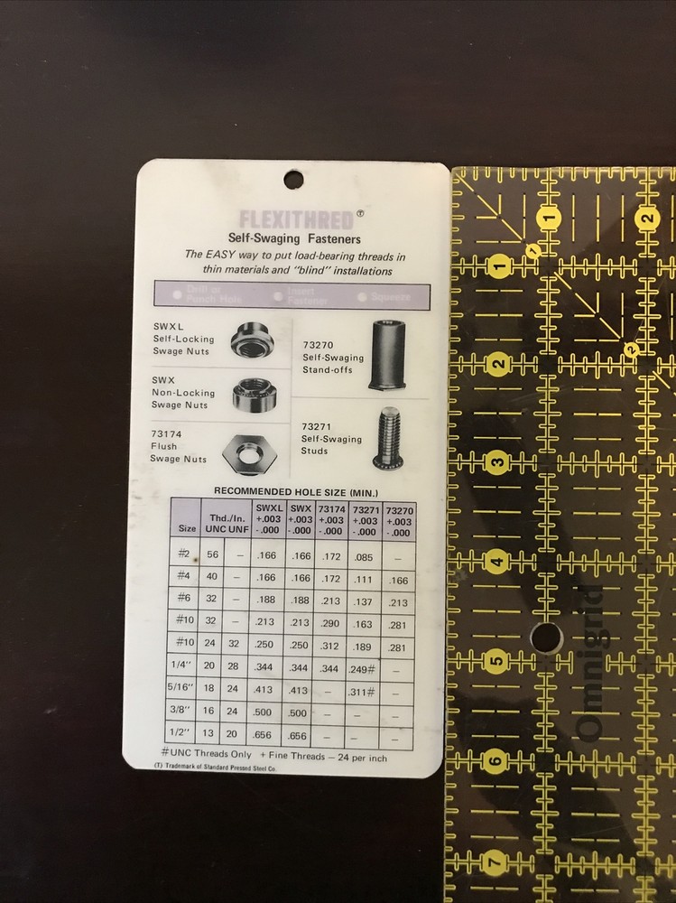 Vintage Precision Nut Tools & Decimal Equivalents & Tap Drill Sizes Chart