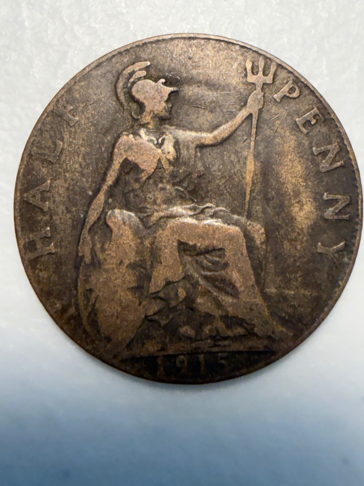 1915 Great Britain halfpenny coin