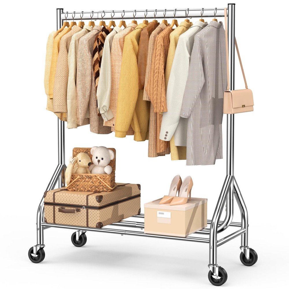 Heavy Duty Clothes Rack Load 420 LBS, Rolling Garment Rack with Lockable Whee...
