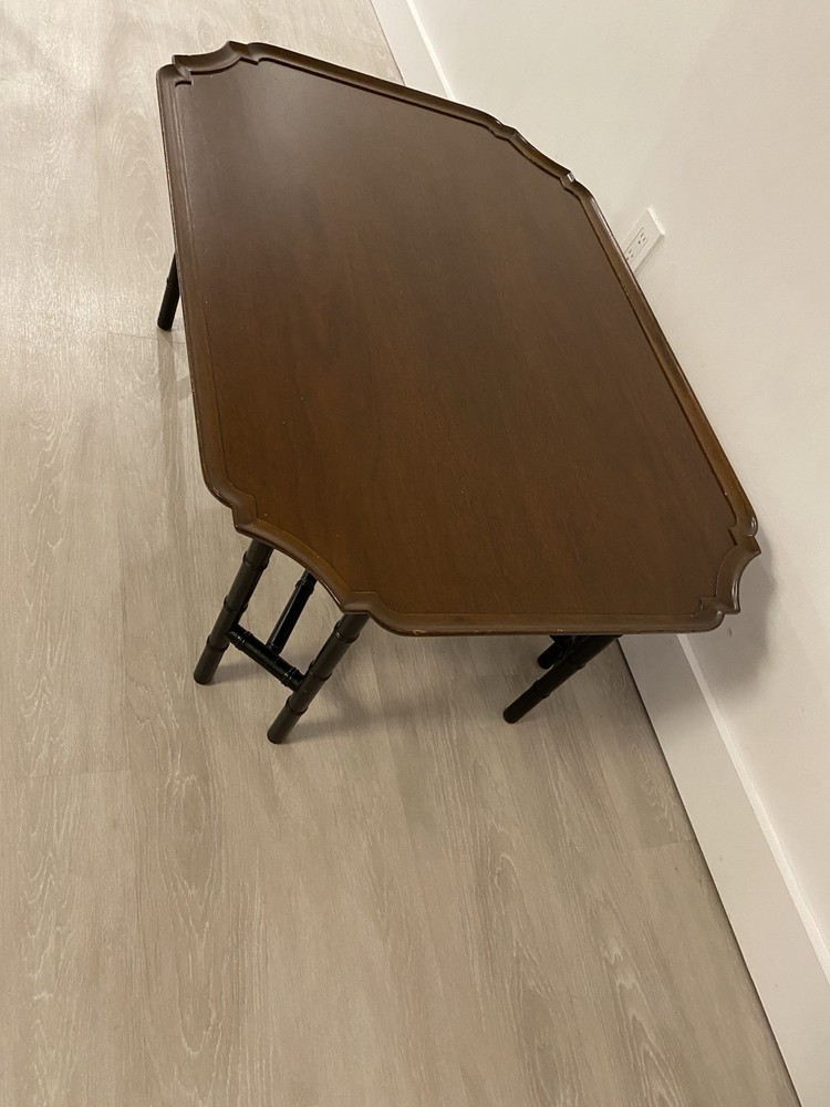 Faux Bamboo Kittinger Tray Top Rectangular Coffee Table With Ebonized Black Legs