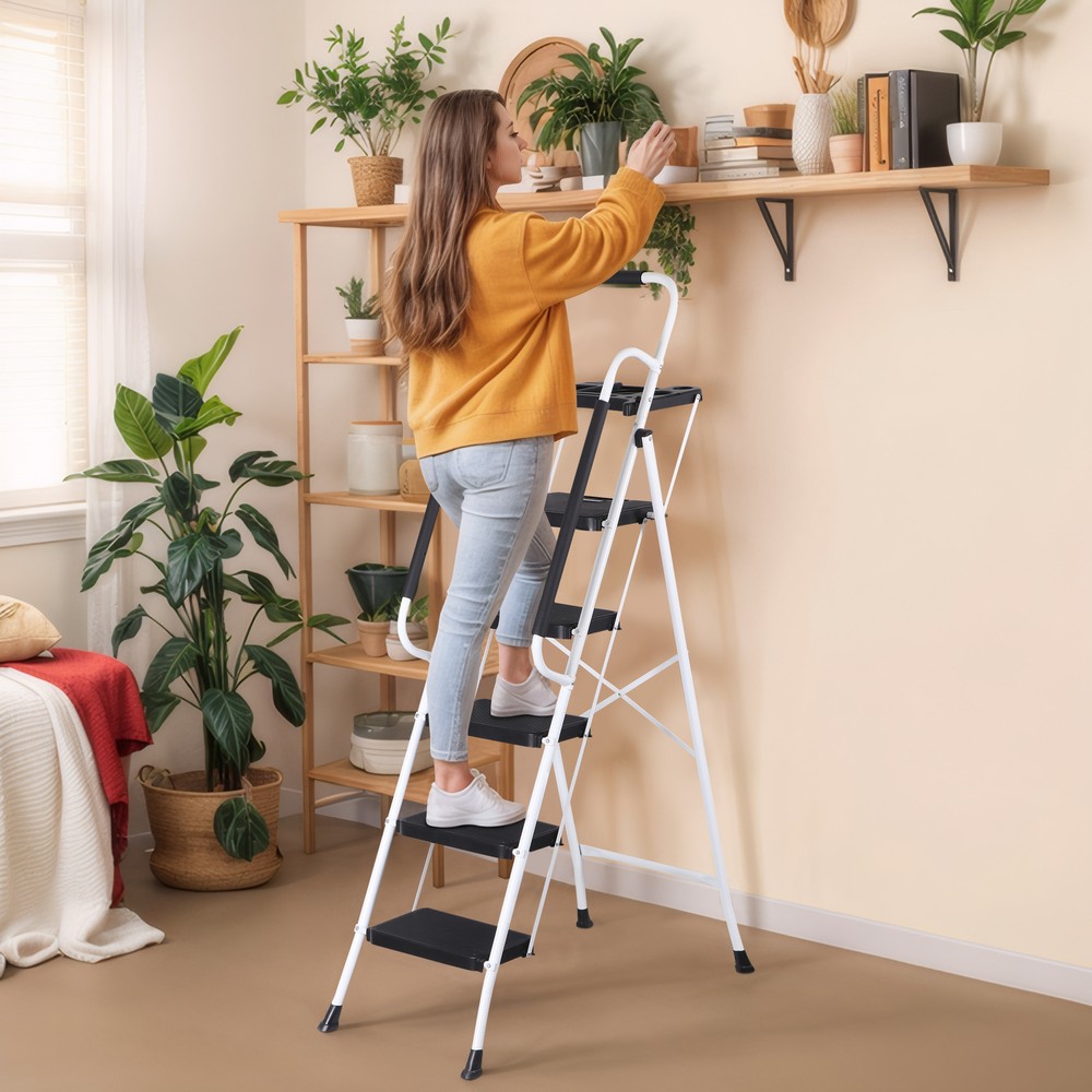 Step Ladder Folding 5-Step Ladder with Tool Platform Step Stool Lightweight