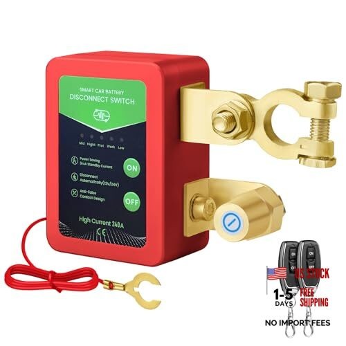 Kill Switch for Car - 12V Remote Battery Disconnect Switch Smart Voltage red