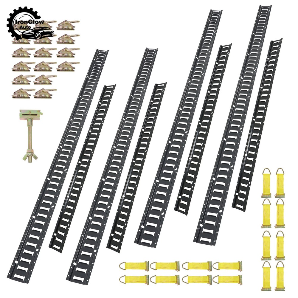 41 Pack 5' and 8' E Track Rails Black Matte Finish Complete Tie Down Set Polyest