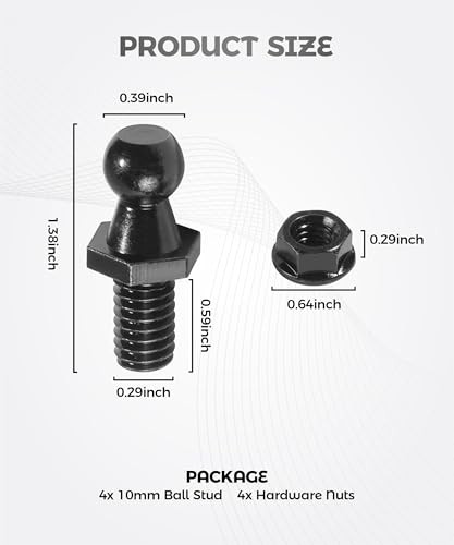 4PCS 10mm Ball Stud,Car Accessories Spring Strut Studs with Hardware Lock Black