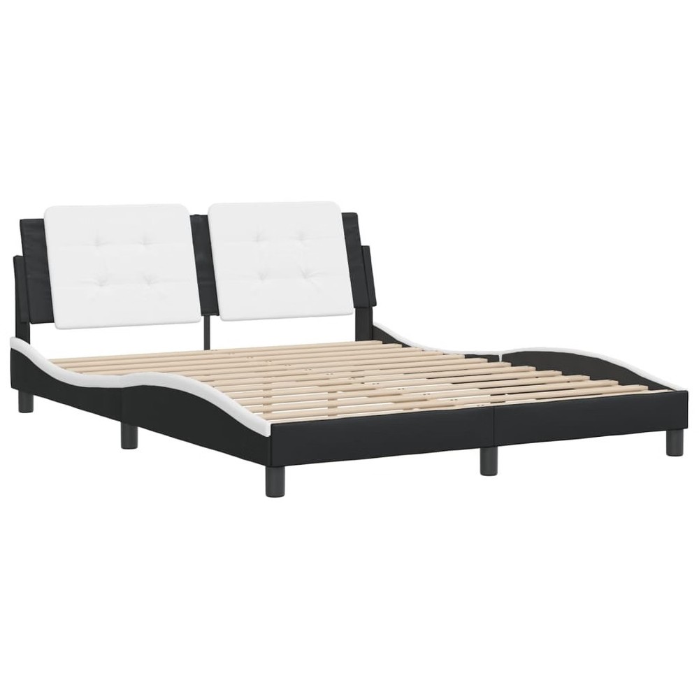 Bed Frame Black and White Faux Leather Full Durable Bed Frame