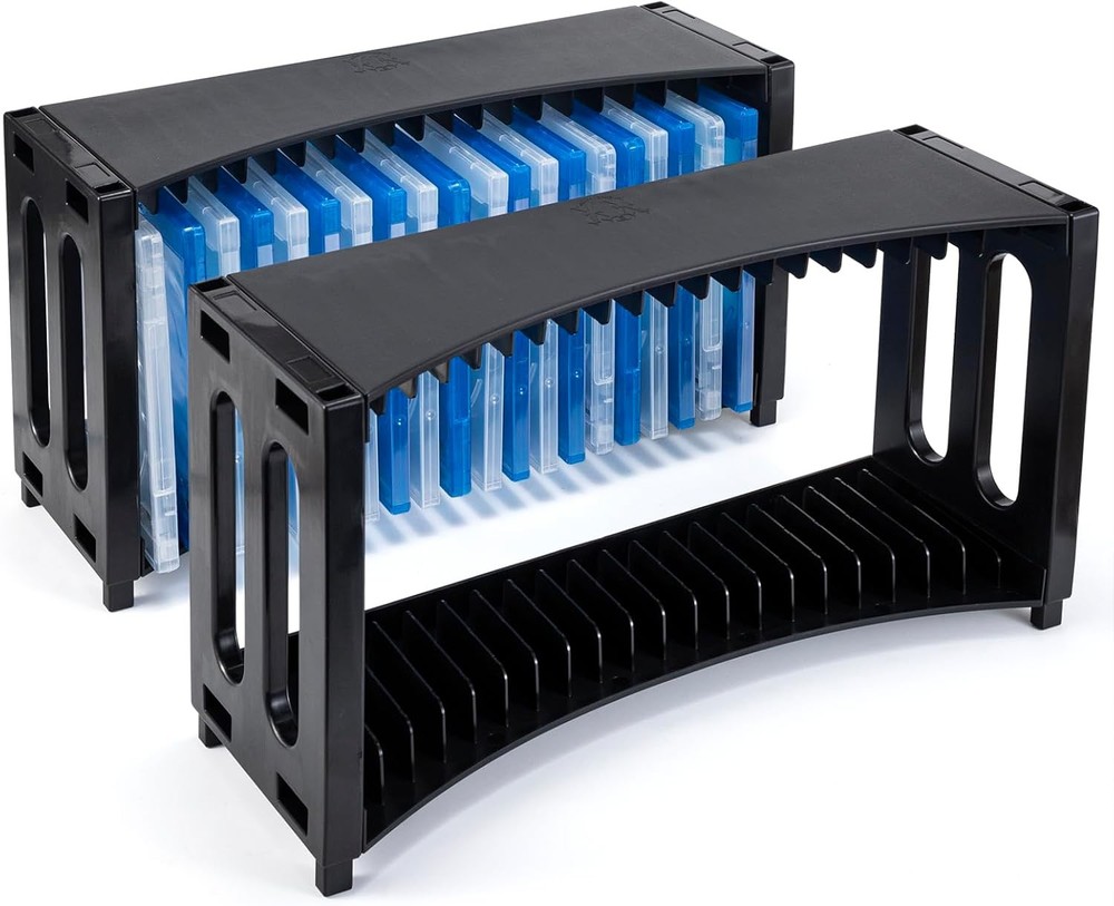 alavisxf xx DVD Storage Rack, Stackable ABS 2 Pack Black