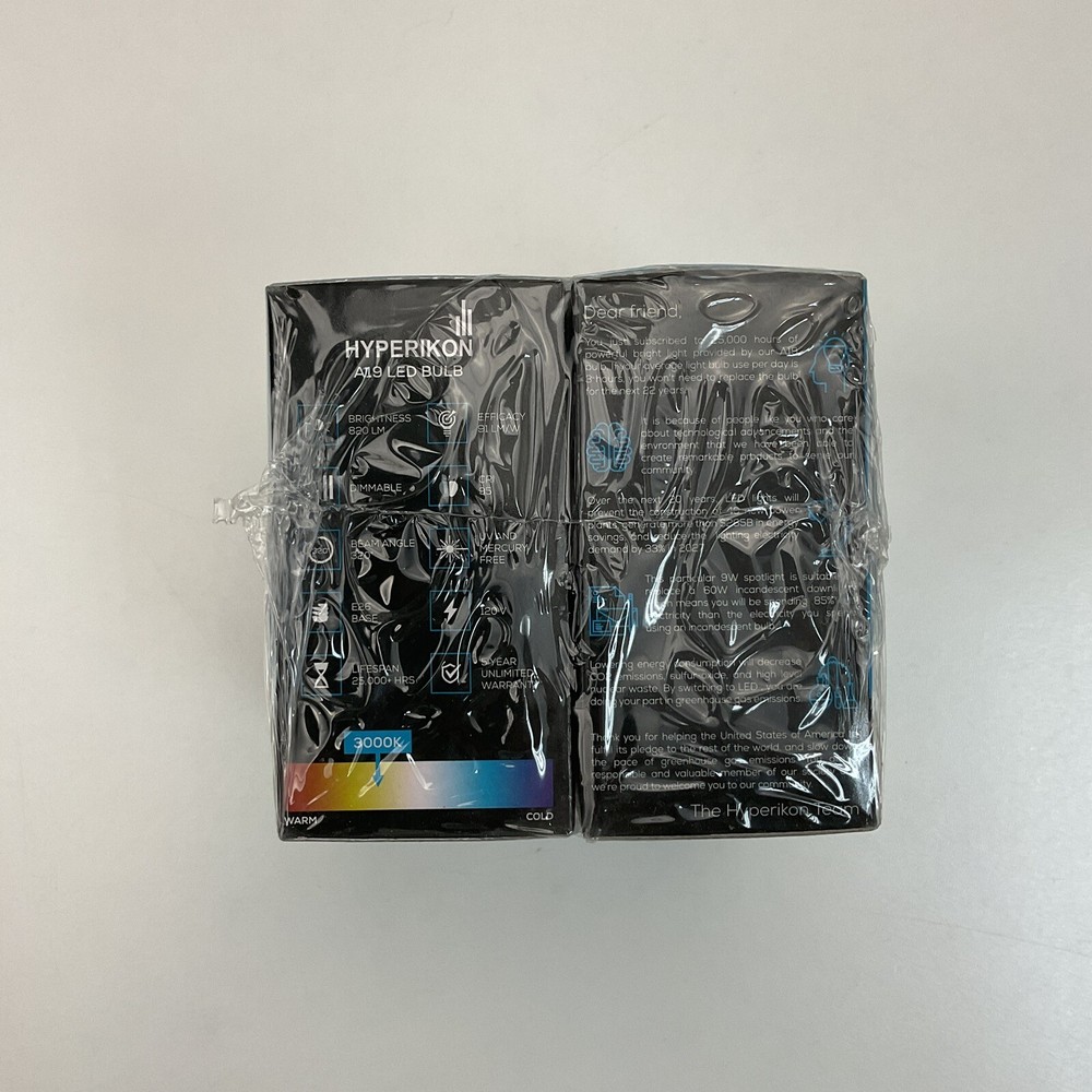 Hyperikon Dimmable LED Light Bulbs A19 9W=60W 3000K E26 - 4 Pack