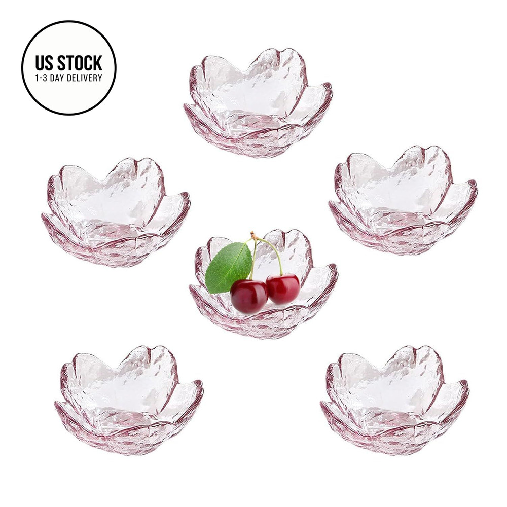 Sakura plates pink dishs sets,Small Glass Dish 6Pack Pink Cherry small,