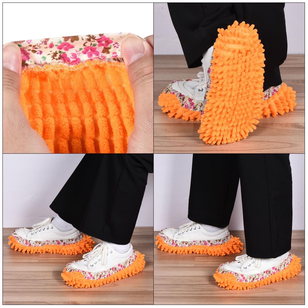 Washable Cleaning Shoes Lining Multifunction Chenille Mop, 4pcs Orange