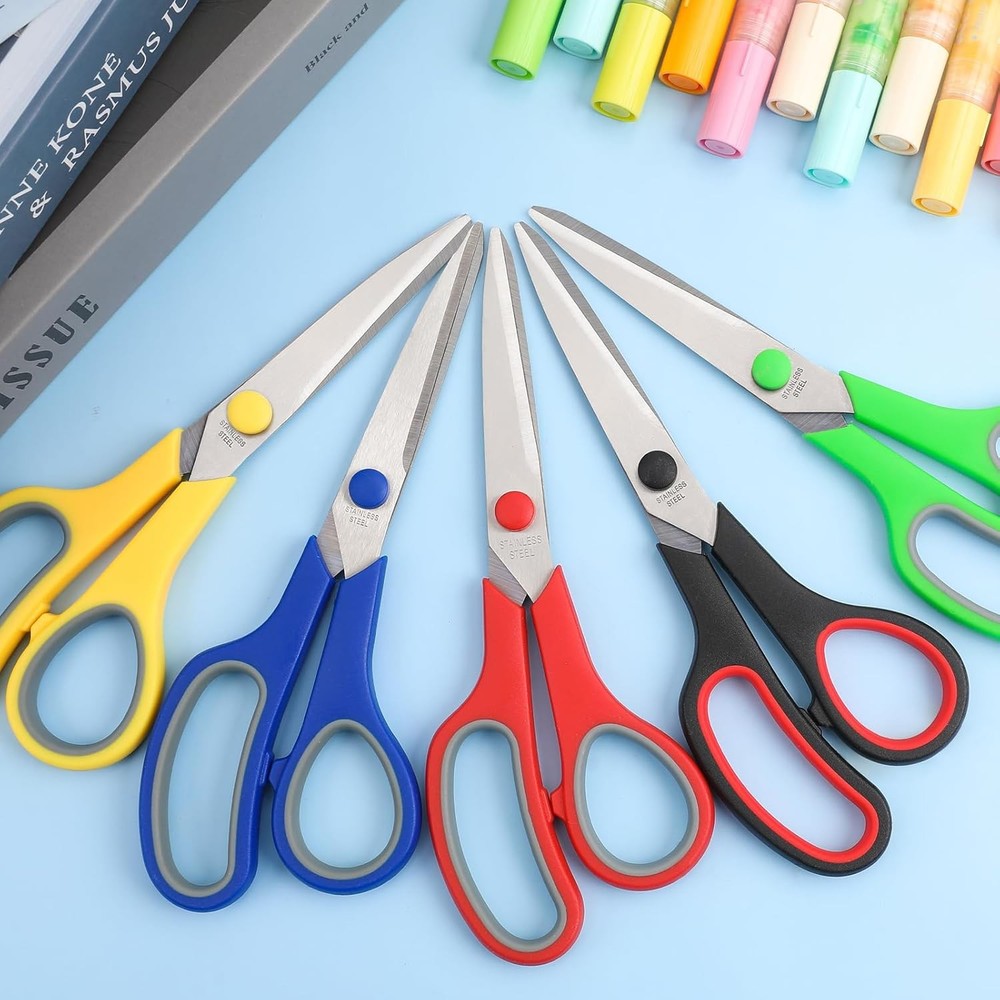 5-Pack 8" Scissors All Purpose Comfort-Grip Handles Sharp Scissors for Office
