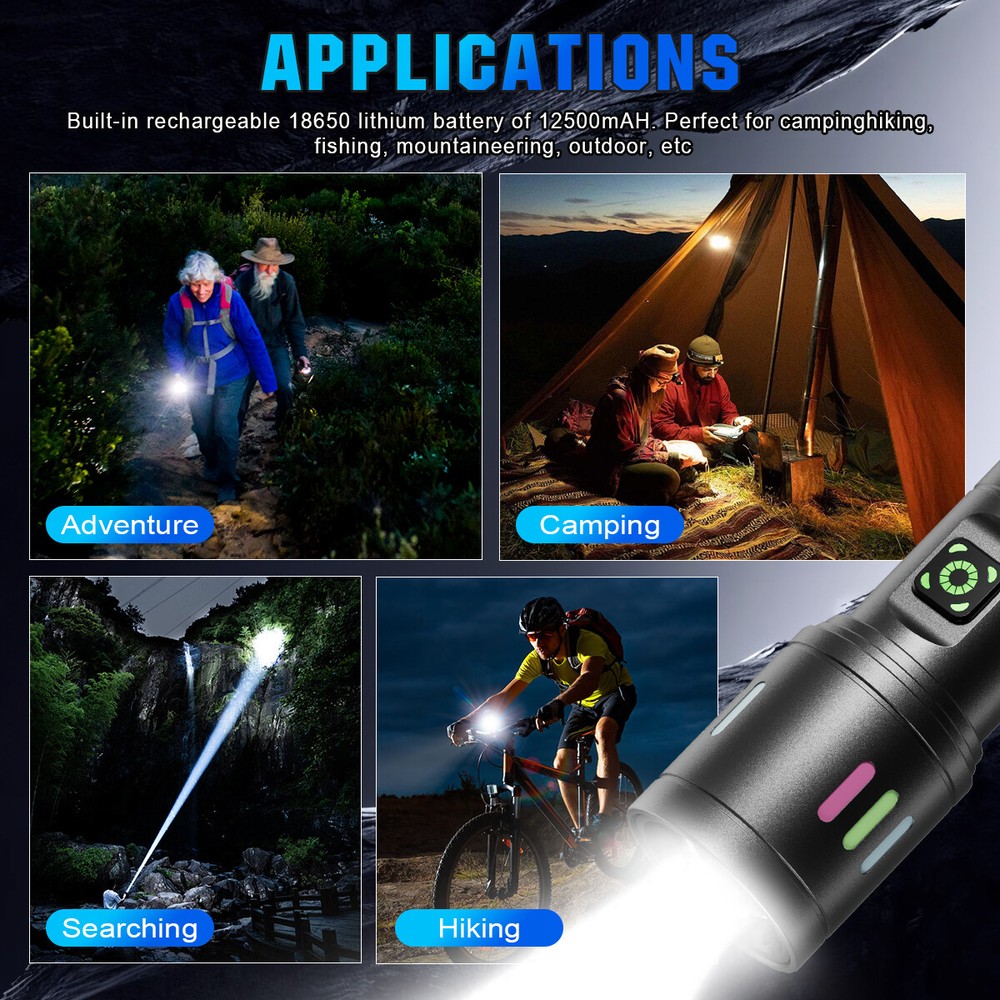 350000000 Lumen Super Bright LED Tactical Flashlight Rechargeable LED Work Light