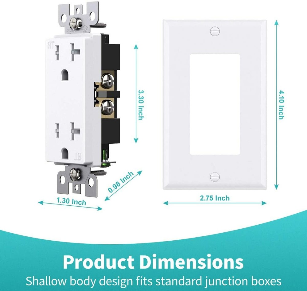 Outlet Socket, Decora Duplex Receptacle, 20A TR outlet with wallplates 10pack