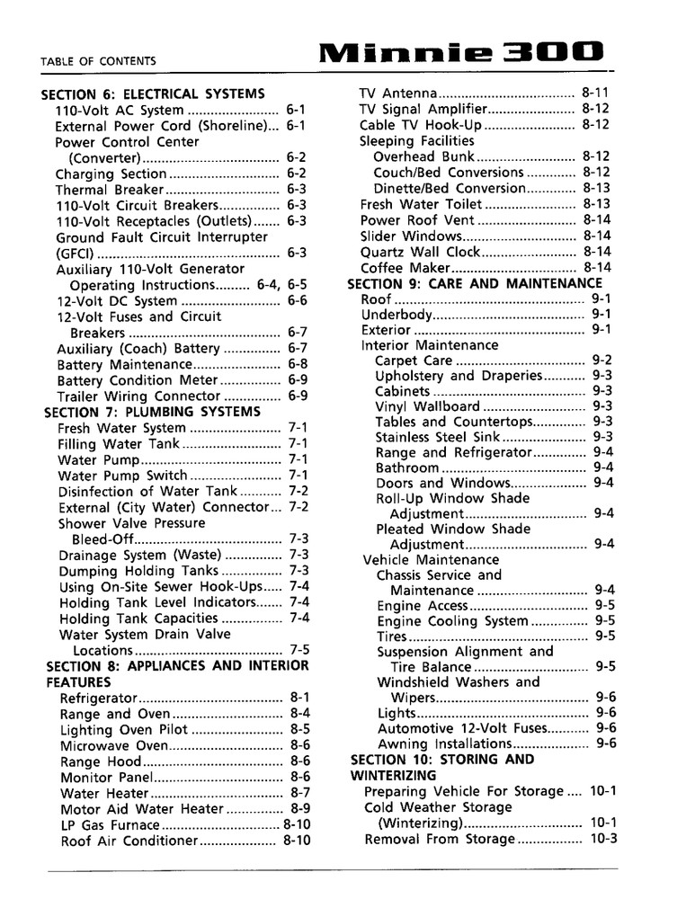 1995 Winnebago Minnie Home Owners Operation Manual User Guide