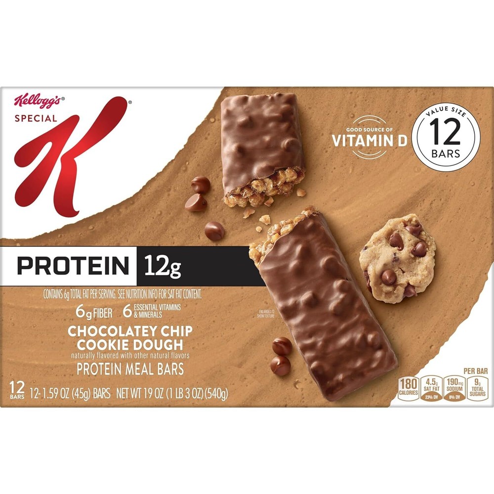 Special K Chocolate Chip Cookie Dough Protein Bars 12 Count Meal Replacement
