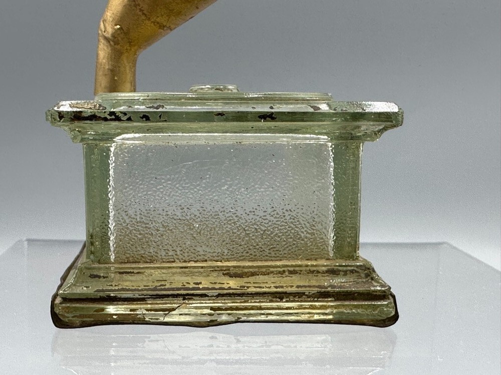 c 1915 Graphophone PHONOGRAPH Glass Record CANDY CONTAINER Antique E&A 576