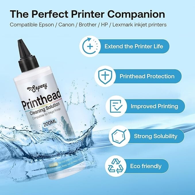Printhead Cleaning Solution 200 ml bottle 2 PACK Sepeey (400 ML TOTAL)