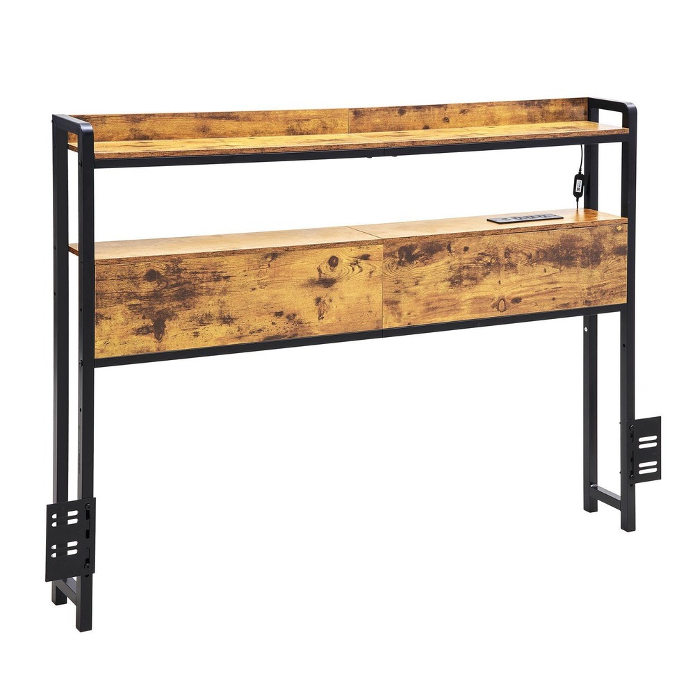 Adjustable Full Size Headboard w/Storage Shelves, USB Charging & LED Light