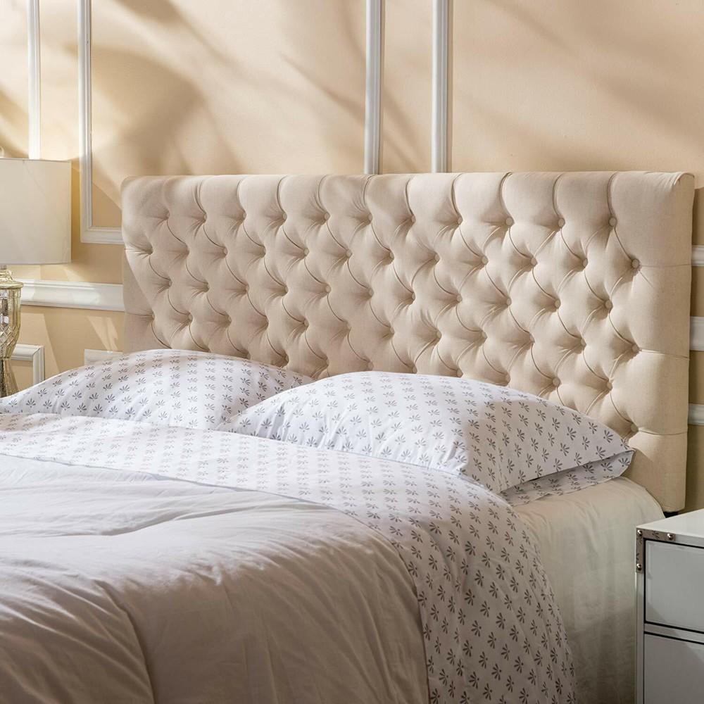 Beige Cream Tufted Fabric Upholstered Headboard Full Queen Size Bed Frame Mount