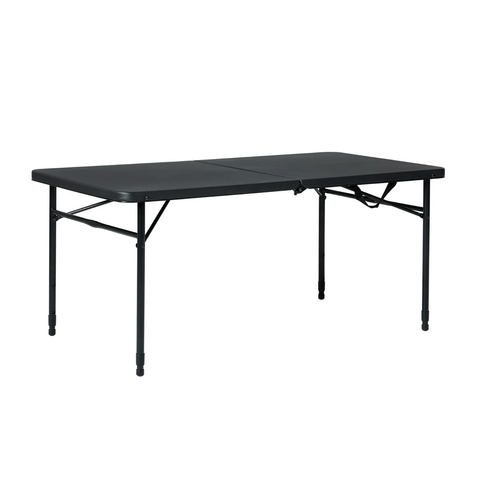 Mainstays 4 Foot Fold-in-Half Adjustable Folding Table, Rich Black, New.