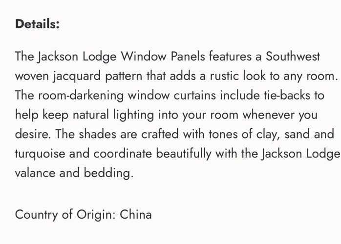 J Queen New York Jackson Lodge Window Panel Pair & Tiebacks Rustic Southwest