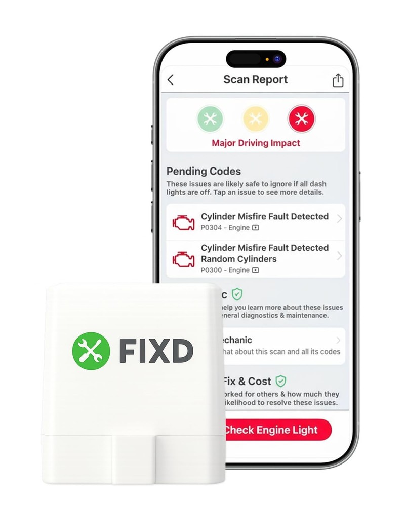 FIXD Bluetooth OBD2 Scanner for iPhone & Android - Diagnostic 1 Pack, White