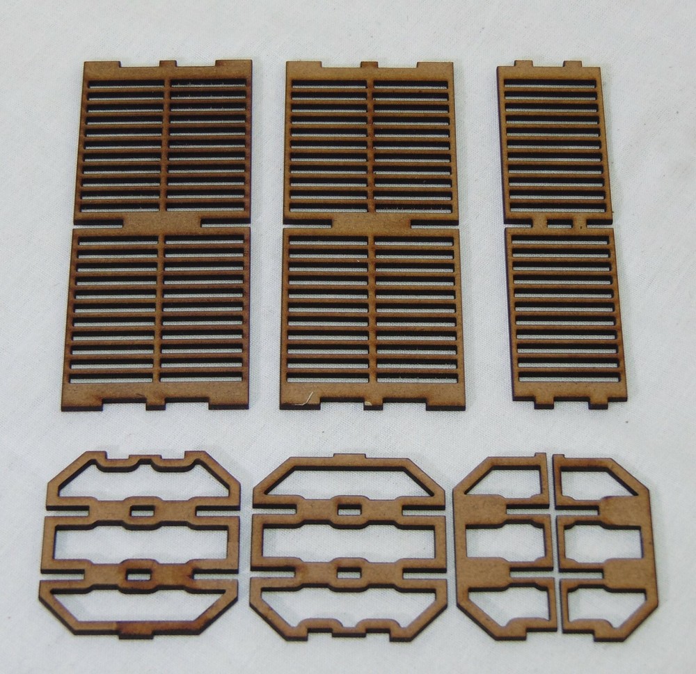 Cargo container racking x2, 28mm scale wargames scenery laser cut MDF
