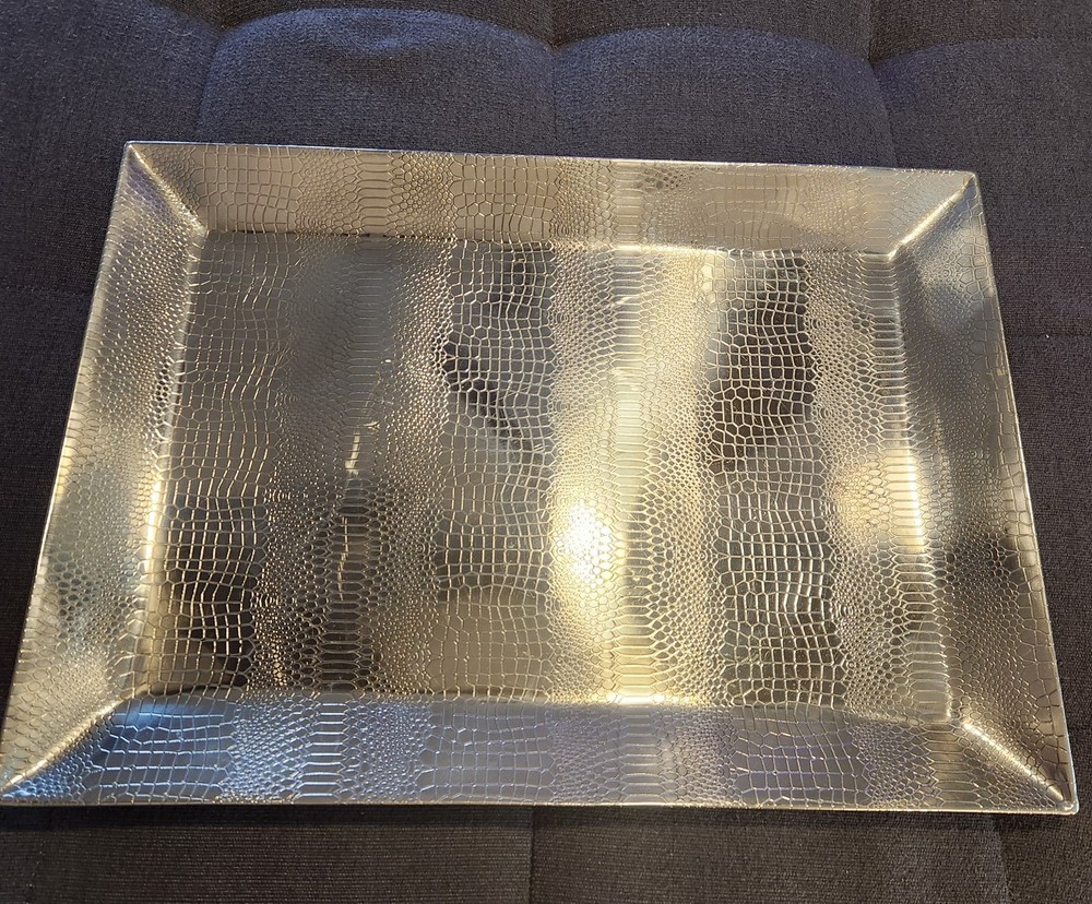Large Godinger Art Co - Leather pattern Rectangle Serving Tray 14-1/4 x 19-3/4