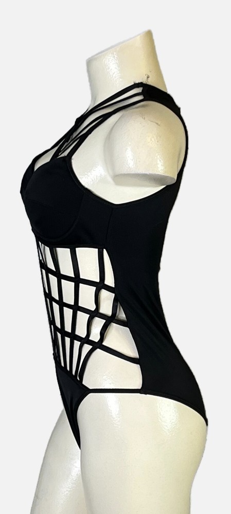 Bodysuit Teddy Black Second Skin Stretch Size Small