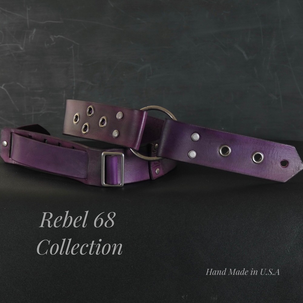 Custom Leather Guitar Strap. Metal Ring. 2” Wide. Deep Violet