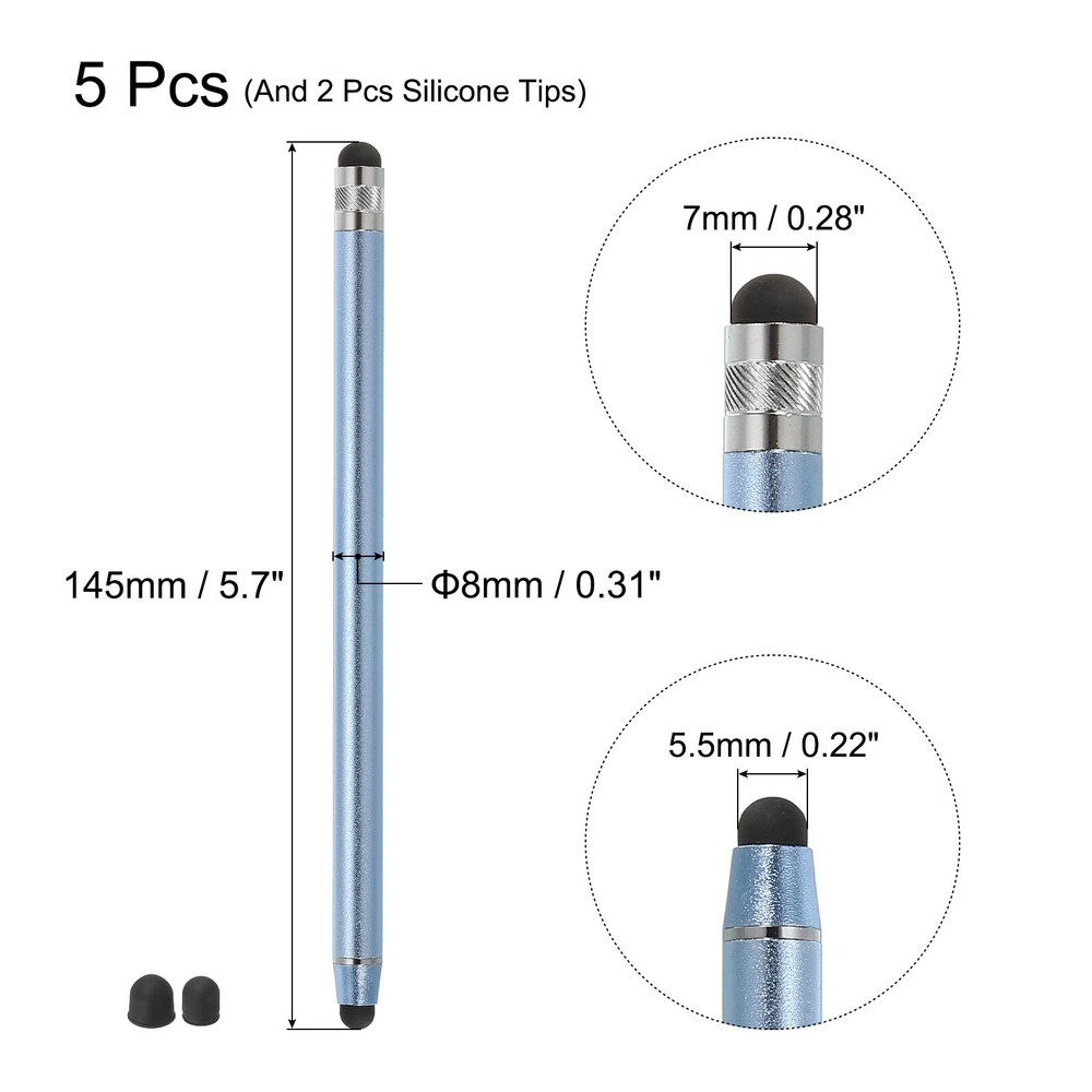 5pcs Stylus Pens for Touch Screens with 2 Extra Tips Blue
