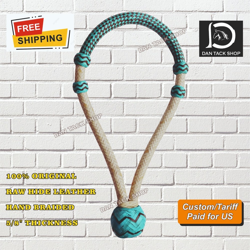 Two Toned  Western BOSAL Hand Braided Turquoise and Natural Raw Hide Hackamore