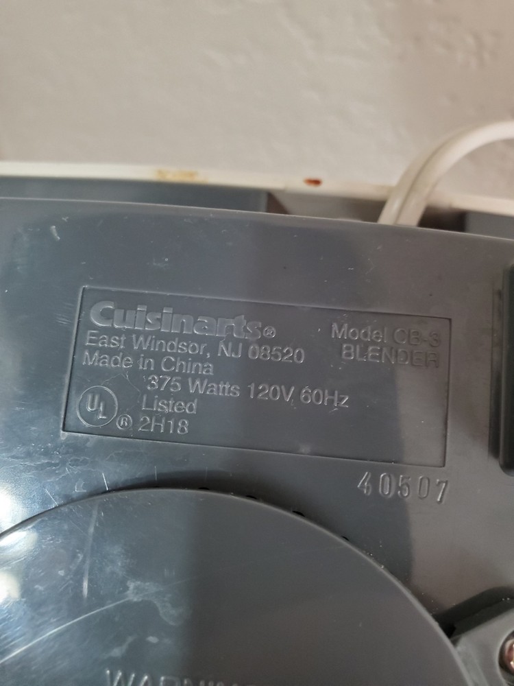 Cuisinart Vari Speed Blender Base Only Model CB-3 Tested Working