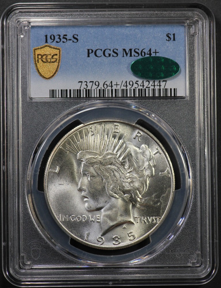 1935-S Peace Silver Dollar PCGS MS64+ MS-64+ CAC - Blast White!