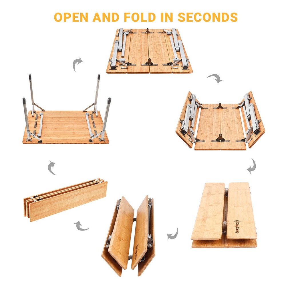KingCamp Bamboo Folding Camping Table - Lightweight, Adjustable Height, Durable