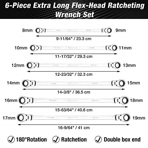 DURATECH Extra Long Flex-Head Double Box End Ratcheting Wrench Set, Metric,