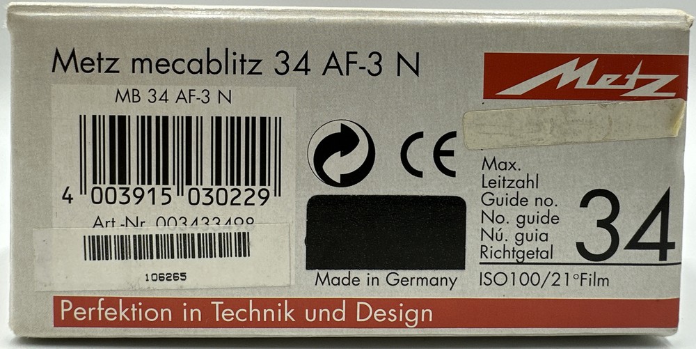 Metz Mecablitz Flash 34 AF-3N TTL For Nikon 34AF3N