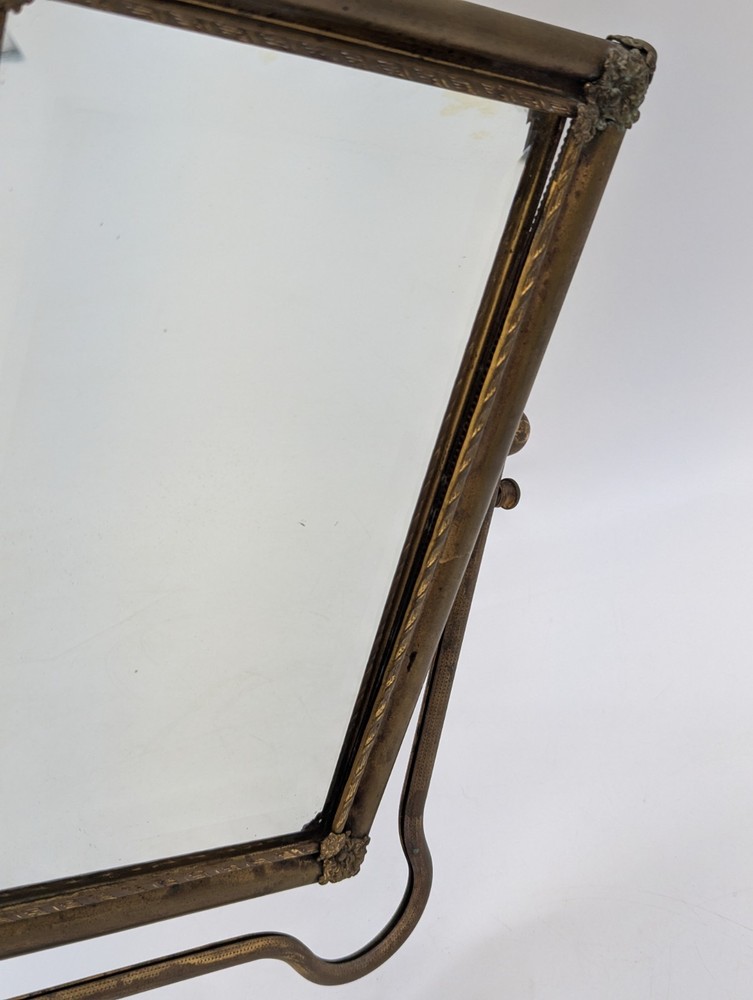 Brass Vanity Shaving Dresser Mirror Rectangular Tilting Beveled Easel Folding