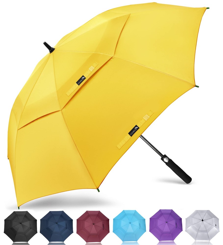 Golf Umbrella Windproof Extra Large Double Canopy Heavy Duty 62inch Yellow