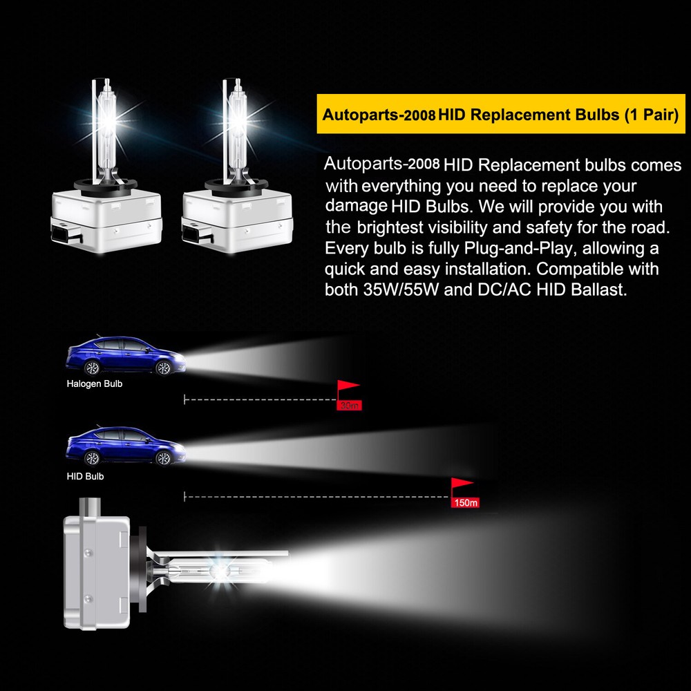 2X D1S D1R HID Headlight Light Replacement Bulbs 5000K 6000K 8000K 10000K