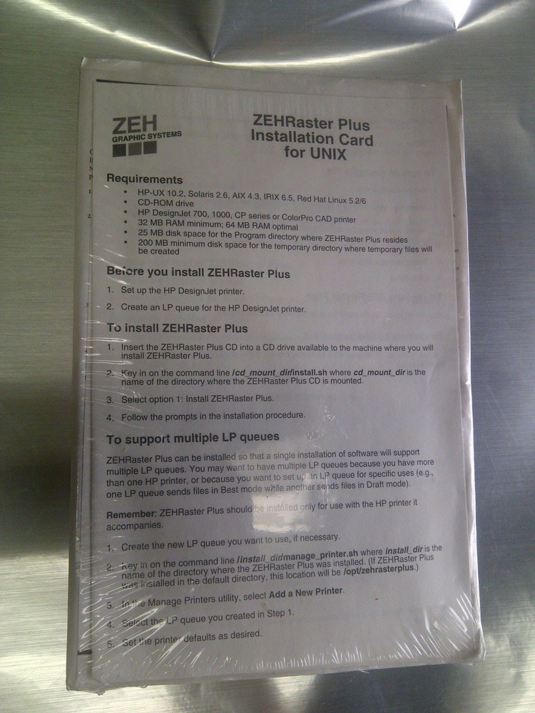 Zehraster plus HP DesignJet 700 / 1000 Plotter Printer (((Set Up CD!))) ONLY!