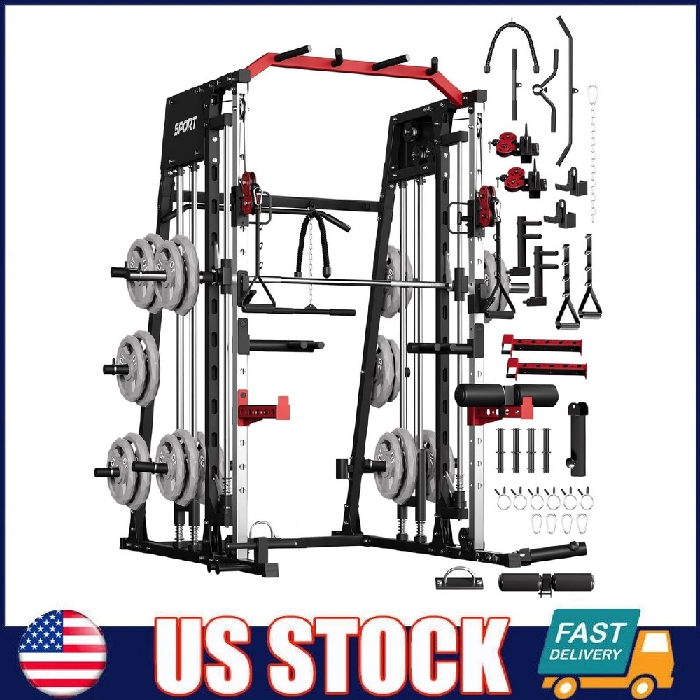 Smith Machine Home Gym 2200LBS Squat Rack Power Cage with LAT Pull-Down ,Workout
