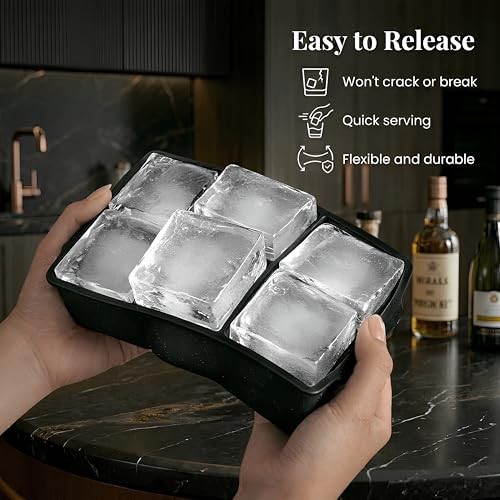 Large Silicone Ice Cube Tray (), Easy Release 2" Big Ice Cubes - 2-Pack Black