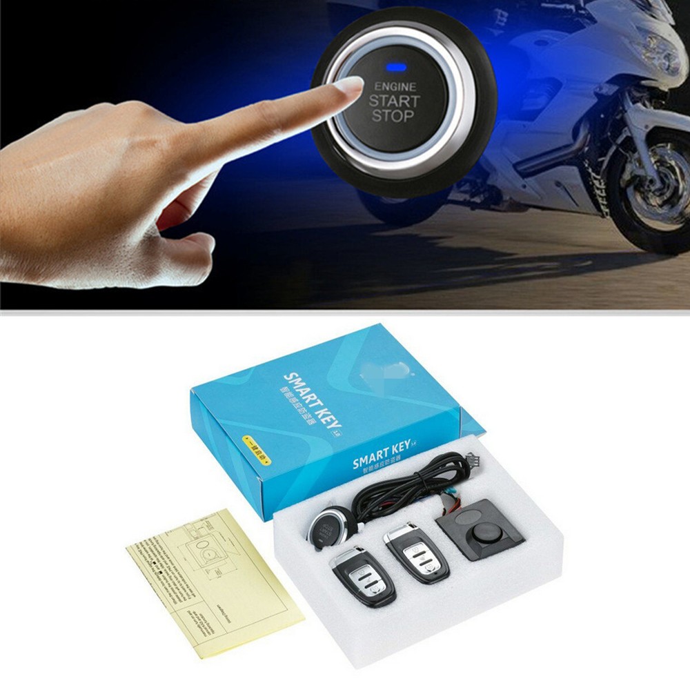 Motorcycle Remote Starter Kit Keyless Entry Engine Push Start Button Alarm Set