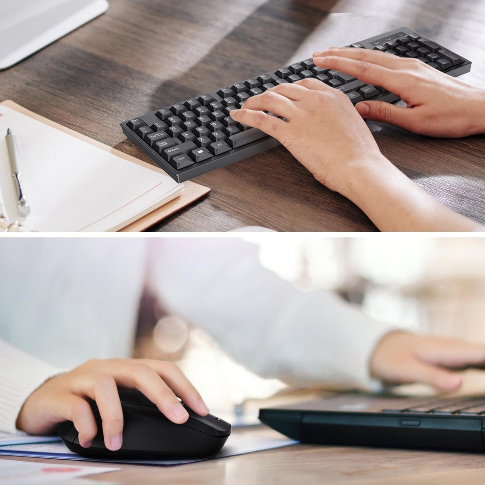 Full Size Ergonomic Wireless Keyboard Mouse Combo 2.4G USB-A Type-C Receiver