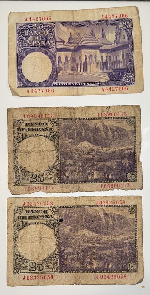 1946 And 1954 Spain 25 Pesetas Notes