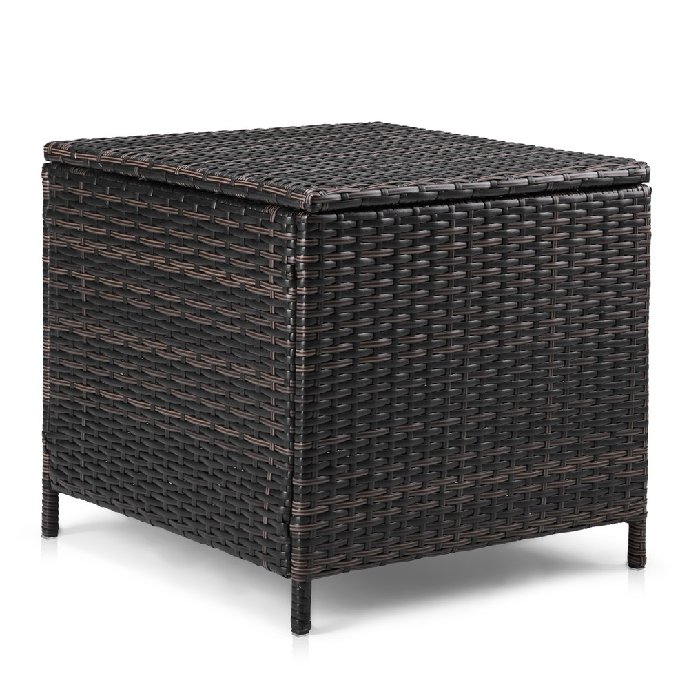 PE Wicker Side Table with Storage,Patio Rattan End Table Square Container