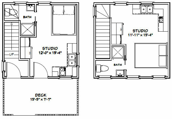 16x16 Tiny Duplex -- 441 sq ft -- PDF Floor Plan -- Model 23B